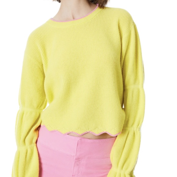 Alice and Olivia Foss Ribbed Puffed Sleeve Cashmere Sweater - Retail $495 - Picture 2 of 5